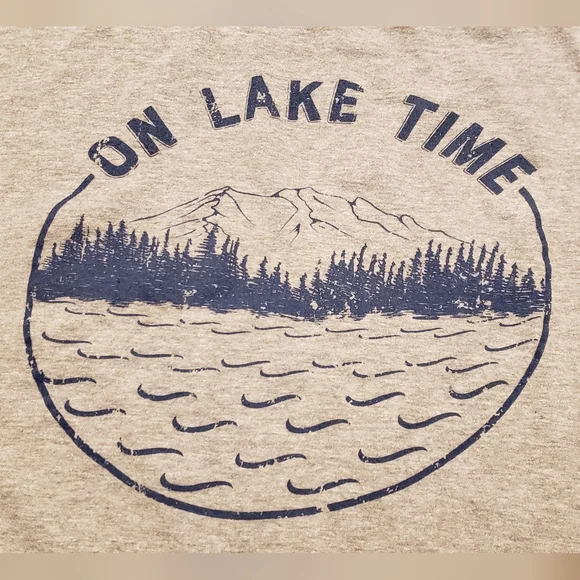 Mens XL Gray Graphic T-Shirt - On Lake Time - Picture 2 of 12
